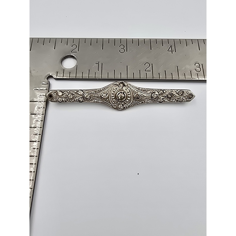 Antique Silverine Art Deco Rhinestone Bar Pin Brooch Edwardian Vintage Jewelry - Picture 10 of 10